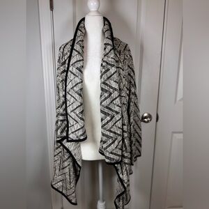 Max Jeans 1X Plus Open Front Chevron Knit Cardigan Black Ivory OfficeCore